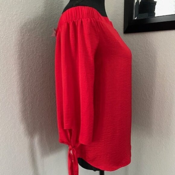 Apt 9 Tango Red Off Shoulder Tie Blouse Medium - Picture 4 of 12